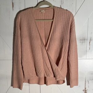 Hem & Thread Apricot Knit Faux Wrap Sweater